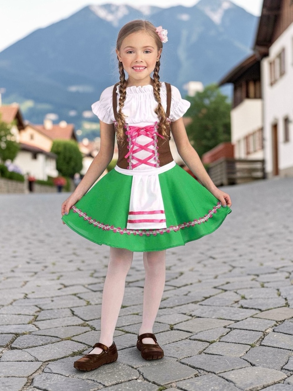 New In Bag Gretel Girls Dress Child Costume Size Medium (8-10) Dutch Germany